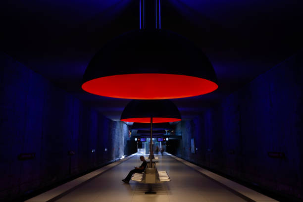 Interior of Westfriedhof Metro Station in Munich, Germany stock photo