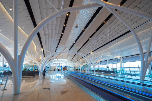 Interior view of the brand new Terminal 1 at the King Abdulaziz International Airport (JED) in Jeddah, Saudi Arabia, during a test run in 2019 stock photo
