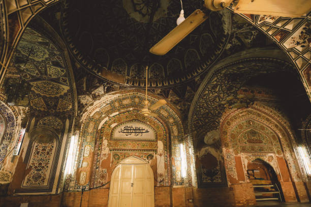 Interior View to an Old Mahabat Khan Mosque in Peshawar stock photo