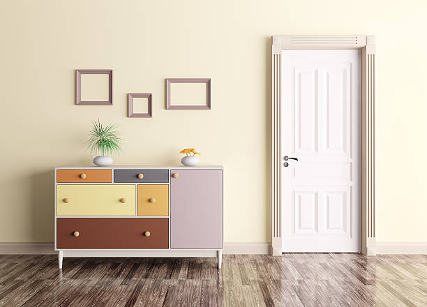 Interior with door and chest of drawers Classic interior of a room with door and chest of drawers dresser photos stock pictures, royalty-free photos & images
