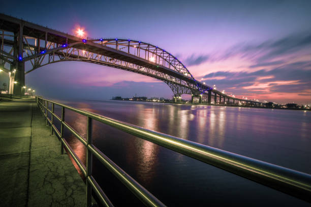 International Blue Water Bridge Crossing Between Port Huron Michigan And Sarnia Ontario stock photo