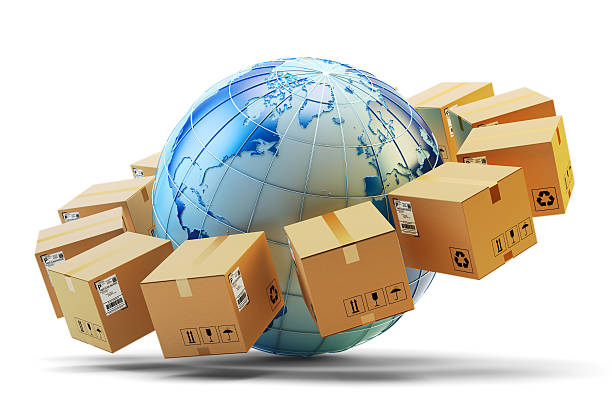 International package delivery concept stock photo