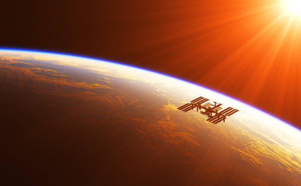 International Space Station In The Rays Of Rising Sun International Space Station In The Rays Of Rising Sun. 3D Illustration. international space station stock pictures, royalty-free photos & images