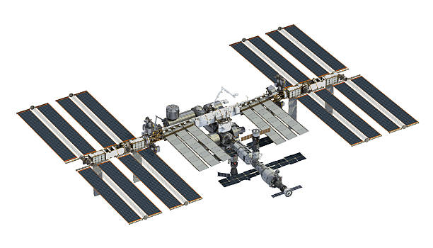 International Space Station Over White Background International Space Station Over White Background. 3D Illustration. international space station stock pictures, royalty-free photos & images