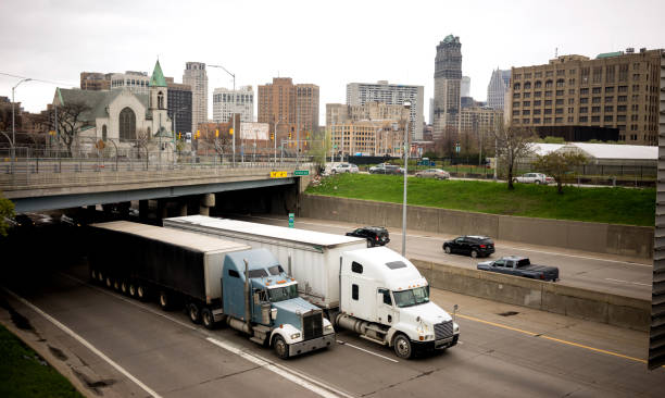 Interstate Highway Traffic Flows Arouund Detroit Michigan Metro Area stock photo