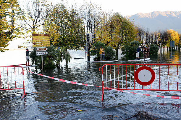 Inundation of lake Maggiore at Locarno stock photo