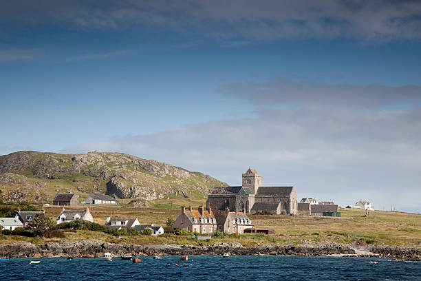 Iona Abbey in Scotland by the ocean stock photo