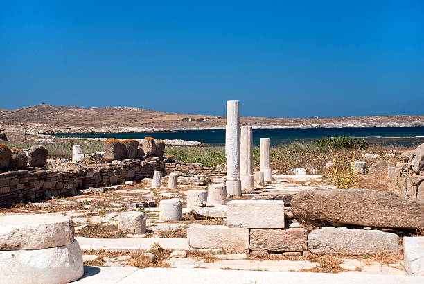 Ionian column capital, architectural detail on Delos island, Gre stock photo