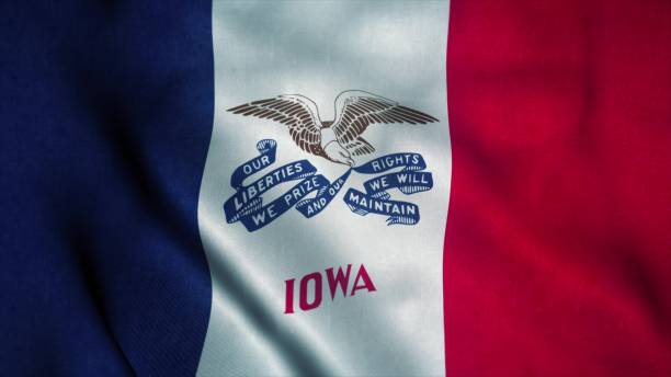 Iowa flag waving in the wind. National flag of Iowa. Sign of Iowa. 3d illustration Iowa flag waving in the wind. National flag of Iowa. Sign of Iowa. 3d illustration. iowa state university stock pictures, royalty-free photos & images