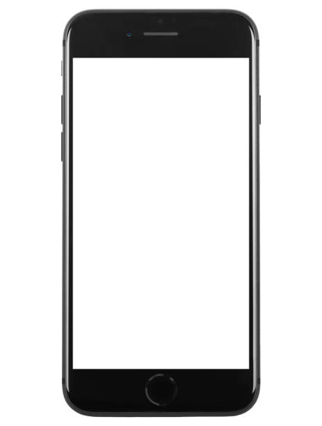 iPhone 8 Plus Space Gray with Blank White Screen Studio shot of a dark gray iPhone 8 Plus front view with blank white screen. Specs: size 5.5 inches, resolution 1080 x 1920 pixels 16:9 ratio, camera 12MP. It is a smart phone produced by Apple Computers Inc and released in 2017, September. plus computer key photos stock pictures, royalty-free photos & images