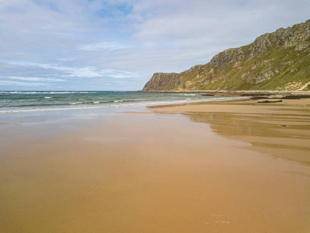 Ireland, County Donegal, View of Five Finger Strand and Inishowen Peninsula with Trawbreaga Bay Ireland, County Donegal, View of Five Finger Strand and Inishowen Peninsula with Trawbreaga Bay inishowen peninsula stock pictures, royalty-free photos & images