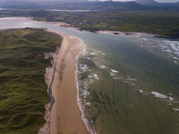 Ireland, County Donegal, View of Five Finger Strand and Inishowen Peninsula with Trawbreaga Bay Along the Wild Atlantic Way, Five Finger Strand, Donegal, Ireland. inishowen peninsula stock pictures, royalty-free photos & images