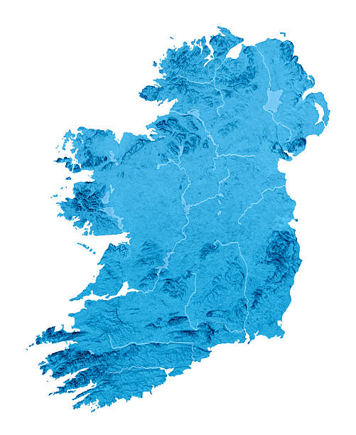 Ireland Topographic Map Isolated 3D render and image composing: Topographic Map of Ireland and Northern Ireland. Isolated on White. High quality relief structure! republic of ireland stock pictures, royalty-free photos & images
