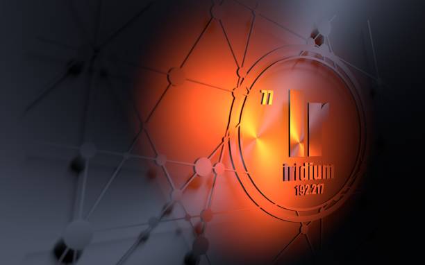 Iridium chemical element. Iridium chemical element. Sign with atomic number and atomic weight. Chemical element of periodic table. Molecule and communication background. Connected lines with dots. 3D rendering iridium stock pictures, royalty-free photos & images