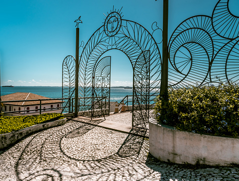 iron gate at puplic view point over the bay of  Salvador da Bahia