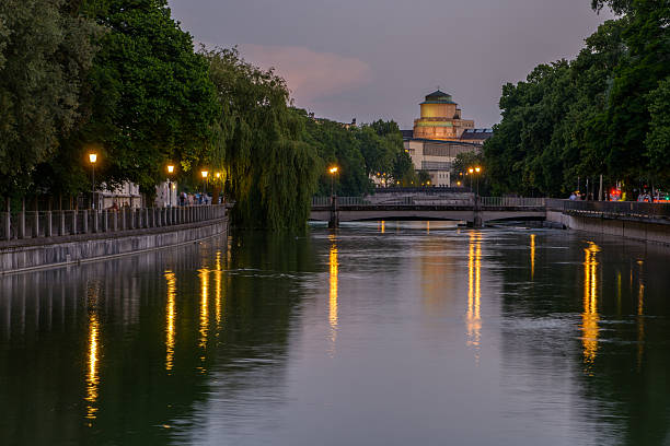 Isar river Munich Tranquil evening on Isar river Munich Germany river isar stock pictures, royalty-free photos & images