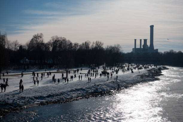 Isar river water side, Munich stock photo