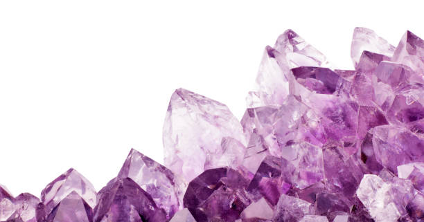 isolated amethyst light transperent crystals macro photo of lilac amethyst crystals isolated on white background amethyst stock pictures, royalty-free photos & images