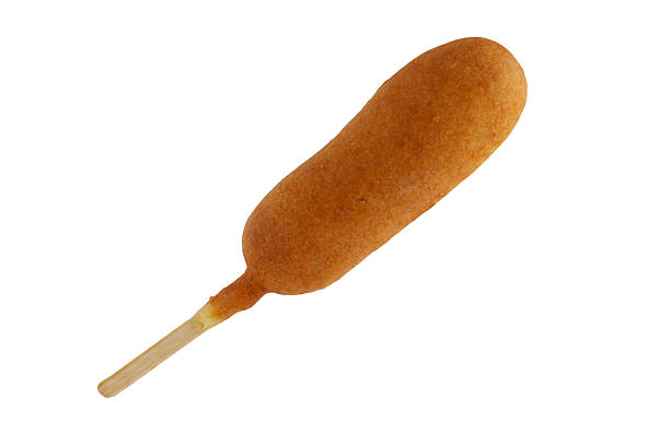 Isolated corn dog on a stick stock photo