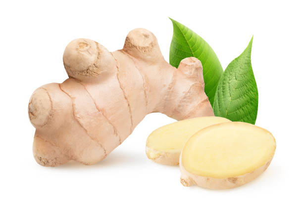 Isolated fresh ginger Isolated ginger. Piece of raw ginger root and leaves isolated on white background with clipping path ginger spice stock pictures, royalty-free photos & images