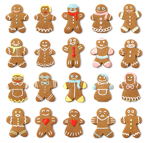 isolated gingerbread people collection assortment - pepparkaka bildbanksfoton och bilder