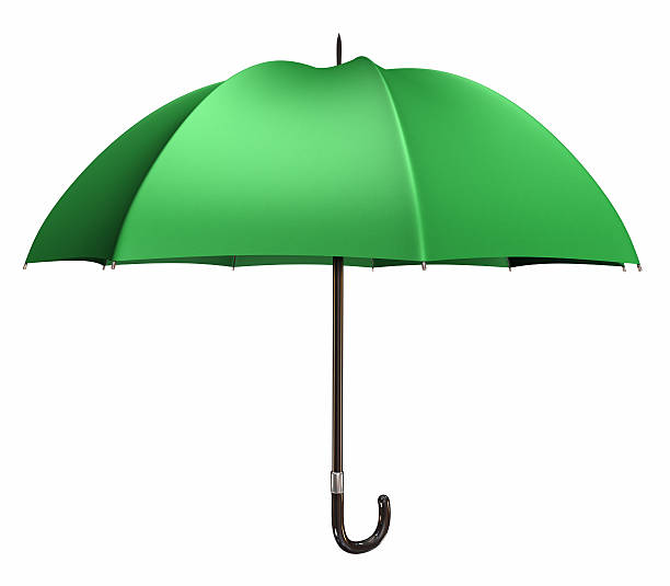 Isolated green umbrella with black handle stock photo