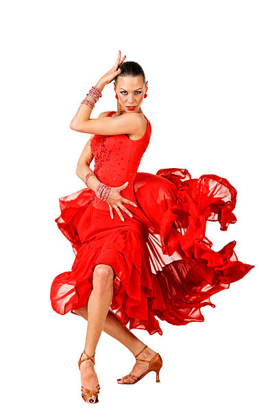 isolated image of a female latino dancer in red - salsa dancing stok fotoğraflar ve resimler
