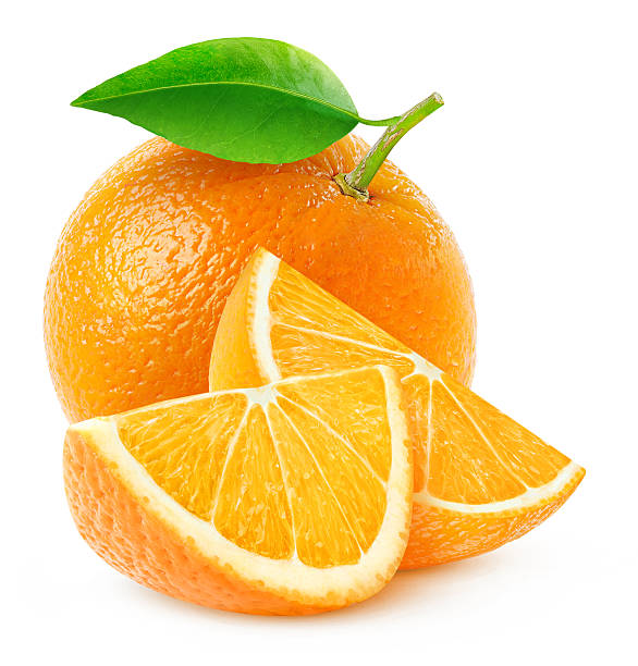 Isolated orange fruit and slices stock photo
