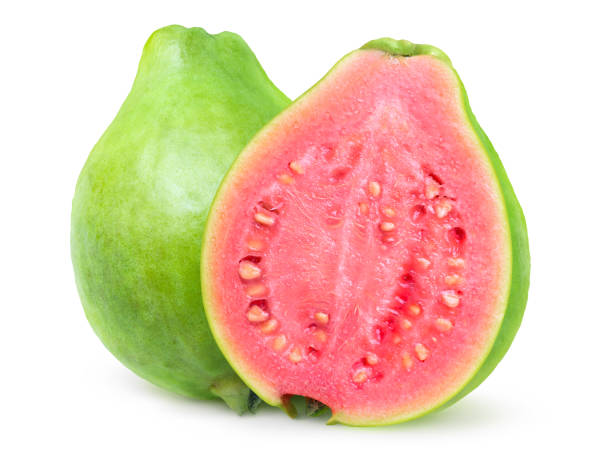 Isolated pink guava fruits stock photo