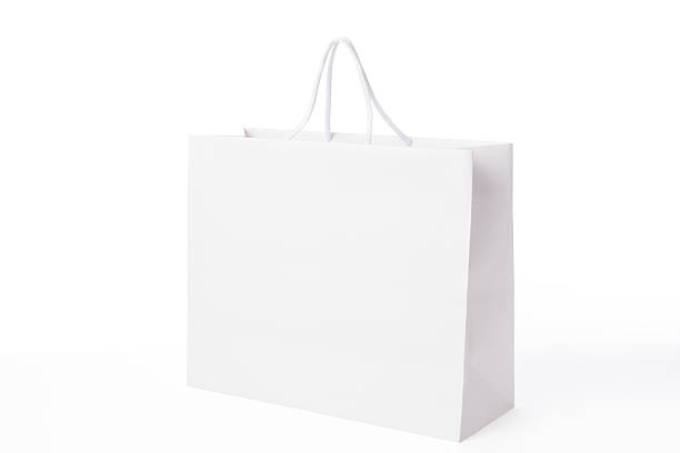 絶縁ショットの白い空白の白い背景の上のショッピングバッグ - 紙袋　白 ストックフォトと画像