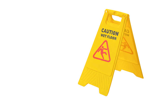 Isolated Warning plates wet floor on a white background with clipping path. stock photo