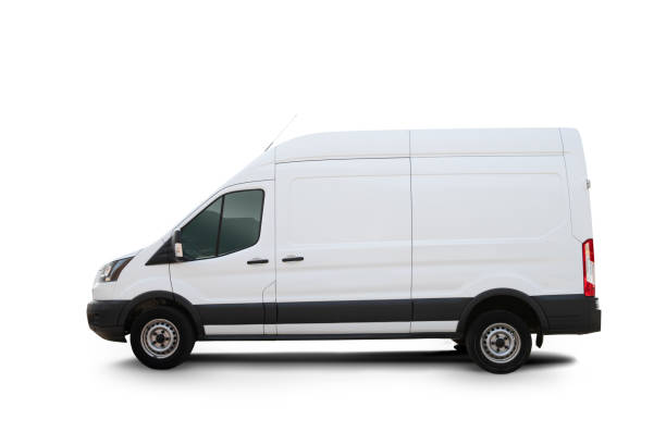 Isolated White Van with Clipping Path stock photo