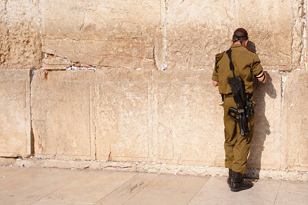 Israeli Soldier at Western Wall stock photo