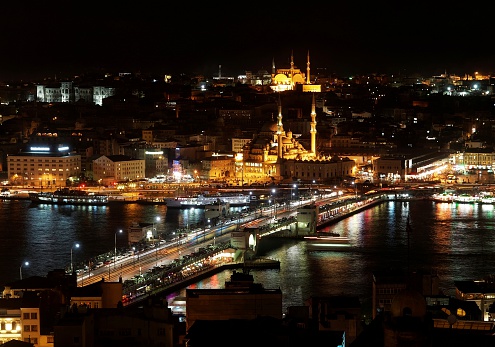 Night view of Istanbul from Galata Tower - long exposure time