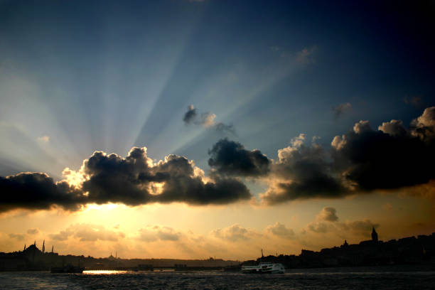 Istanbul skyline and  Istanbul Bosphorus clouds at sunset,Bosphorus,Istanbul,Turkey stock photo