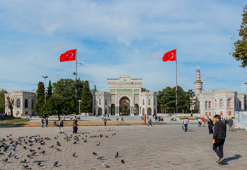 Istanbul, Turkey - October 7, 2019: Beyazit Square and main entrance to the Istanbul University