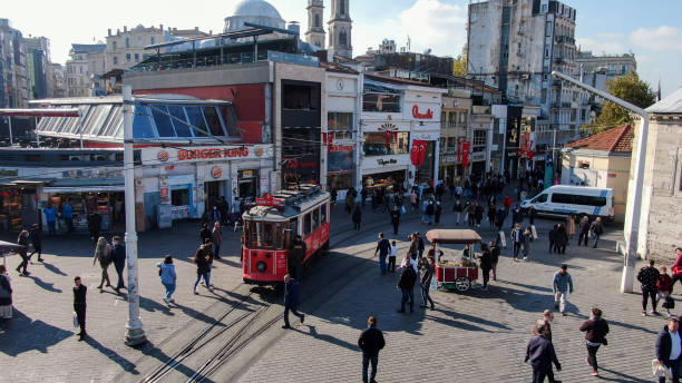 Istiklal Street with people. turkey istanbul city stock photo