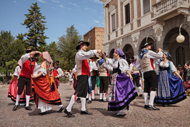 Italian folk dancers from Friuli Venezia Giulia perform traditional dance stock photo