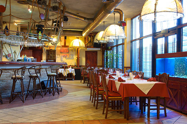 Italian restaurant with a traditional interior stock photo