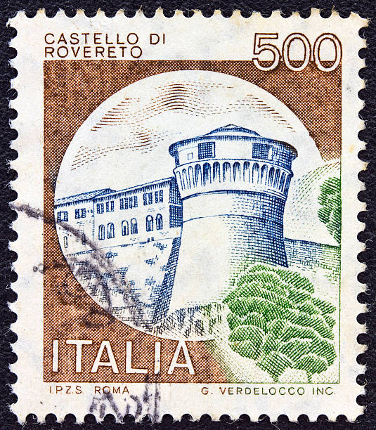 Italian stamp shows Rovereto castle (1980) stock photo
