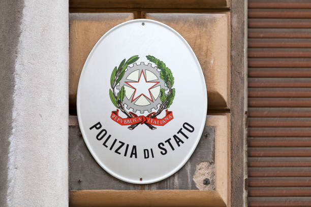 Italian state police sign stock photo