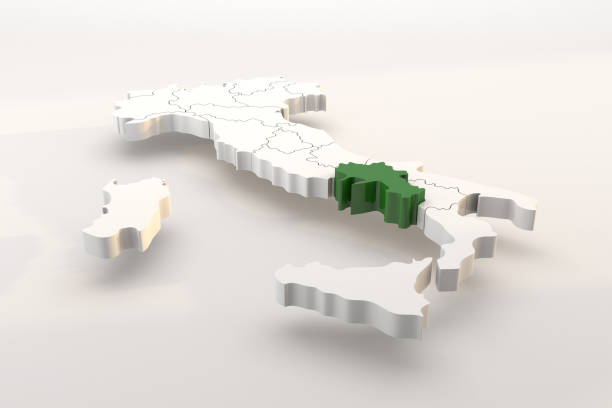 Italy map a 3d render isolated with Campania italian regions stock photo