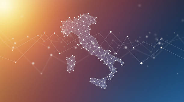 Italy Map Geometric Network Polygon Graphic Background.