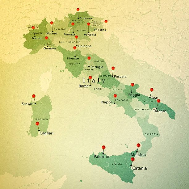italia mappa città spillo vintage square - bologna roma foto e immagini stock
