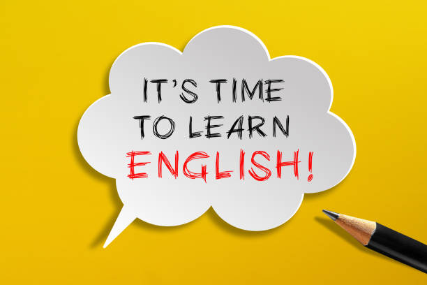 It's Time To Learn English written on speech bubble with pencil on yellow background It's Time To Learn English written on speech bubble with pencil on yellow background english language stock pictures, royalty-free photos & images