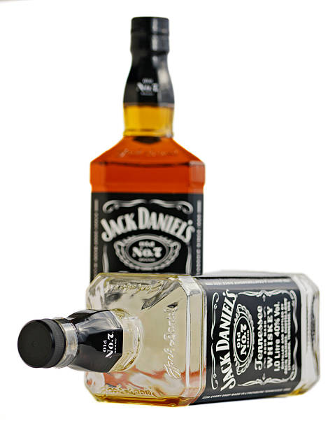 Jack Daniel's bourbon whiskey full and empty bottles stock photo