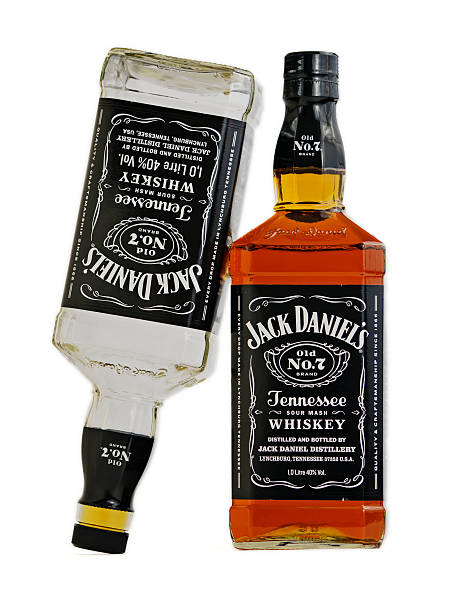 Jack Daniel's bourbon whiskey up-side down stock photo