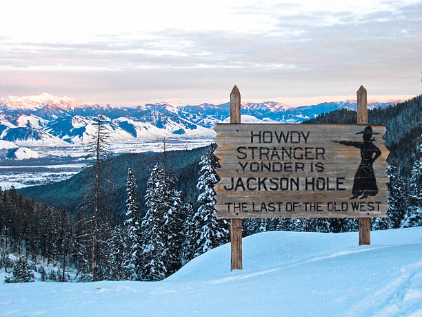 Jackson Hole Sign- Winter stock photo
