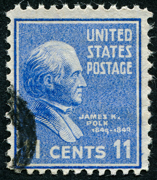 James K. Polk Stamp "Cancelled Stamp From The United States Featuring The 11th President Of The USA, James K. Polk.  Polk Lived From 1795 Until 1849." james knox polk stock pictures, royalty-free photos & images