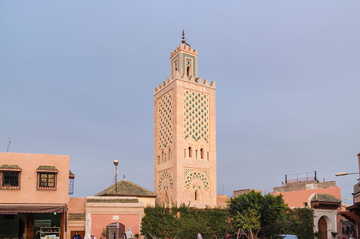 Jamma Al fina mosque minaret in Medina Marrakech in Marrakesh, Marrakesh-Safi, Morocco